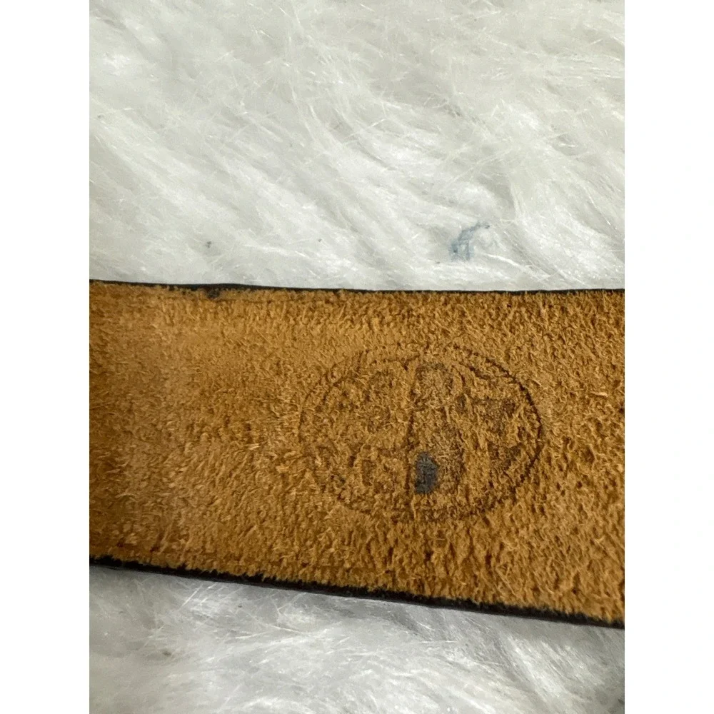 Vintage Western Brown Genuine Leather Belt Engraved Silver Buckle 46 11016